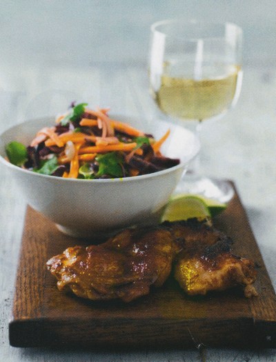 picture of Asian coleslaw with sticky chicken
 Asian